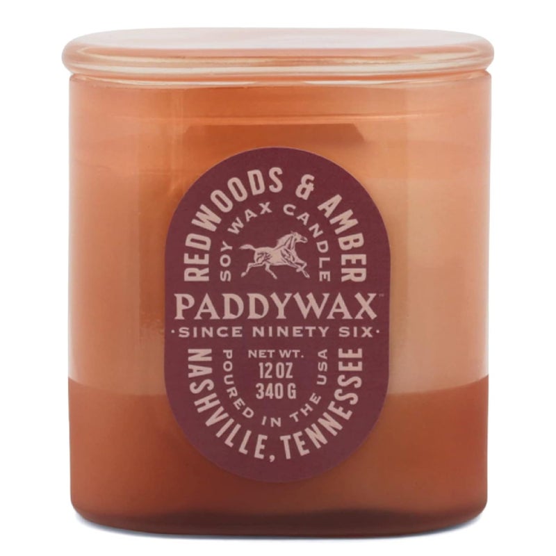 Paddywax Vista Scented Candle with Lid in Reusable Tonal Glass Jar, Clean-Burn 2-Wick Soy Candle with Approx. 84 Hour Burn Time, Decorative Gift Candles for Home, Redwoods & Amber, 12 oz - Image 1